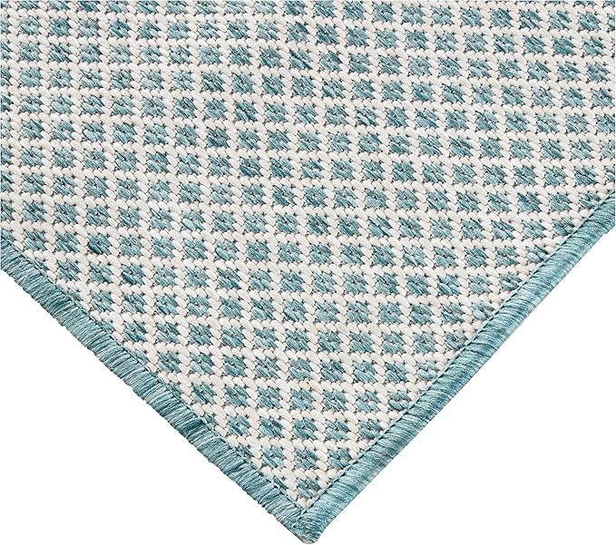 Nourison Home Courtyard Ivory Aqua 3' x 5' Area Rug - Easy Clean, Non Shedding, Bed Room, Living Room, Dining Room, Kitchen (3' x 5')