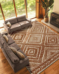 Area Rug 10x12 Rug Machine Washable Non-Slip Low Pile Print Pattern Western Rug for Living Room Bedroom Entryway Tribal Series-Yellowbrown/Cream