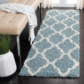 SAFAVIEH Dallas Shag Collection Runner Rug - 2'3" x 16', Seafoam & Ivory, Trellis Design, Non-Shedding & Easy Care, 1.5-inch Thick Ideal for High Traffic Areas in Living Room, Bedroom (SGD257C)