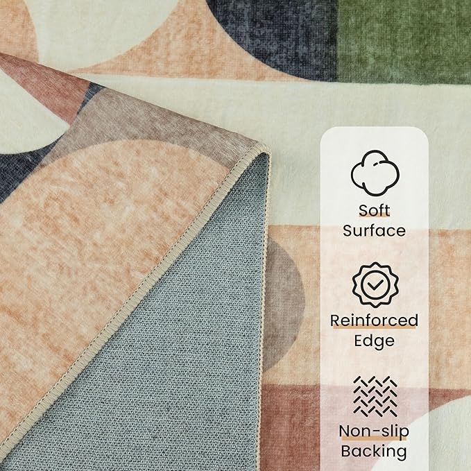 Modern Rug 3x5 Washable Area Rugs for Bedroom Living Room Kitchen Entryway Bedside,Small Retro Rust Orange Geometric Non Slip Carpet