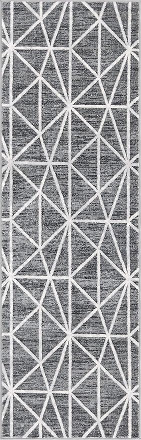 Rugs.com Lattice Trellis Collection Rug – 10 Ft Runner Gray Low-Pile Rug Perfect for Hallways, Entryways