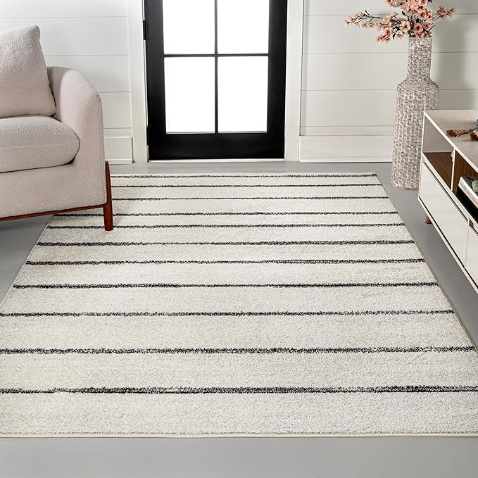 JONATHAN Y Williamsburg Minimalist Stripe Cream/Black Indoor Area Rug, 4x6, Contemporary, Modern, Easy-Cleaning for Living Room, Bedroom, Kitchen, Pet Friendly, Non-Shedding (MOH201D-4)