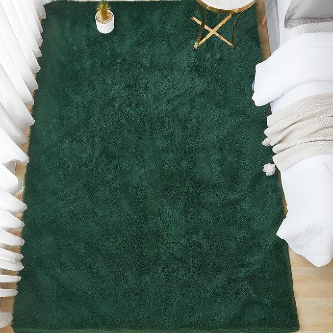 Andency Emerald Green Area Rugs 9x12 for Living Room Home Decor, Large Shaggy Bedroom Carpet, Non-Slip Big Shag Indoor Thick Soft Fluffy Furry Fur Area Rugs for Kids Dorm Nursery Aesthetic