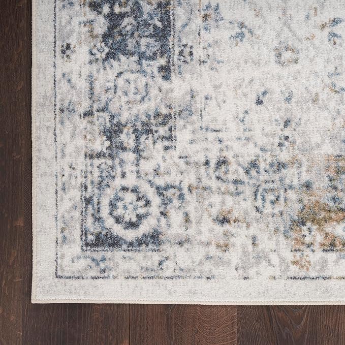 Nourison Home Astra Machine Washable Ivory Blue 6'7" x 9' Area Rug - Easy Clean, Non Shedding, Bed Room, Living Room, Dining Room, Kitchen (7' x 9')