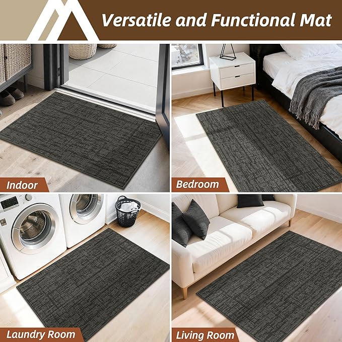 COSY HOMEER-Dirt-Trapper-Door-Mat 32"x48" Non-Slip Entryway Rugs Washable Welcome Mat Absorbent Entrance Mats Low Pile Dog Door Mats for Front Back Doomats and Wet Shoes,Dark Grey