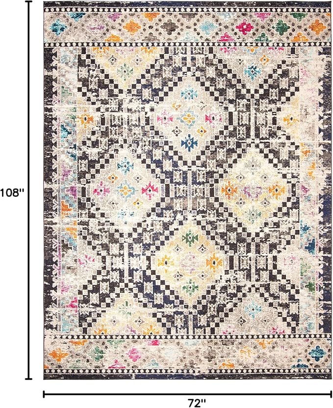 SAFAVIEH Madison Collection Area Rug - 6' x 9', Black & Yellow, Boho Diamond Distressed Design, Non-Shedding & Easy Care, Ideal for High Traffic Areas in Living Room, Bedroom (MAD418Z)