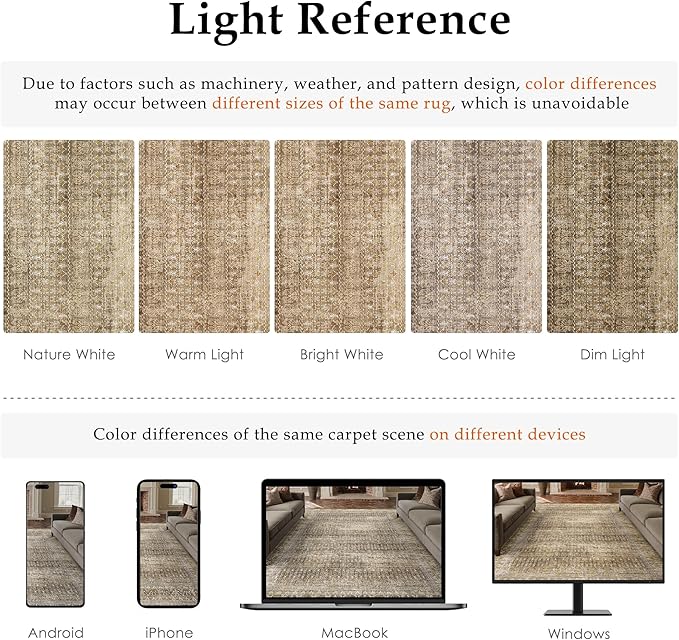 Brown 8x10 Area Rug for Living Room Washable Vintage Distressed Large Carpet Bedroom Low Pile Non Slip Indoor Soft Retro Throw Accent Rug Office Kitchen Bathroom Dining Room