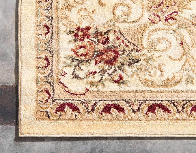 Unique Loom Versailles Collection Traditional Classic Floral Motif Area Rug (8' 0 x 10' 0 Rectangular, Ivory/ Tan)