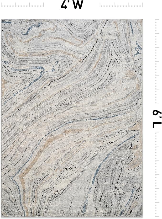 Rugshop Marble Swirl Distressed Gray Area Rug 4' x 6' Great for Small Living Rooms, Offices, or Under Coffee Tables