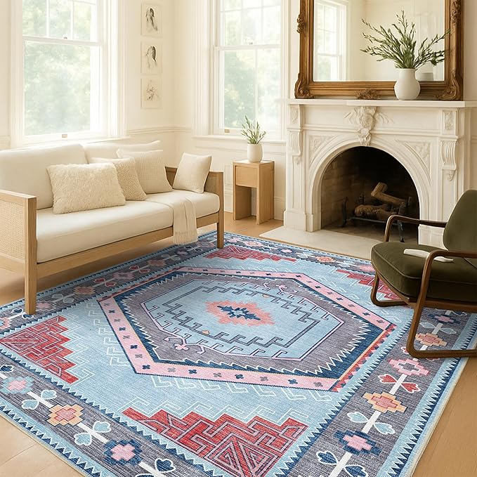 Fame Living Washable Area Rug. Modern Farmhouse. Vintage. Turkish. Bohemian. Distressed. Oriental. Traditional. Rugs for Living Room. Dining. Bedroom. Office. Entryway. Foyer. (856BlM, 2'5" x 4'9")