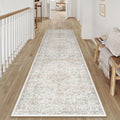 2x8 Washable Vintage Runner Rug for Living Room Bedroom Beige Grey Soft Tranditional Non Slip Runner Rug Lightweight Floral Low Pile Distressed Runner Kitchen Hallway Bedroom
