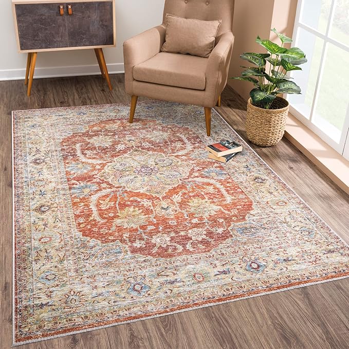 Bloom Rugs Washable Non-Slip 10x14 Rug - Orange/Olive Beige Traditional Oriental Area Rug for Living Room, Bedroom, Dining Room, and Kitchen - Exact Size: 10' x 14'
