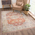 Bloom Rugs Caria Washable Non-Slip 6x9 Rug - Orange/Olive Beige Traditional Area Rug for Living Room, Bedroom, Dining Room, and Kitchen - Exact Size: 6' x 9'