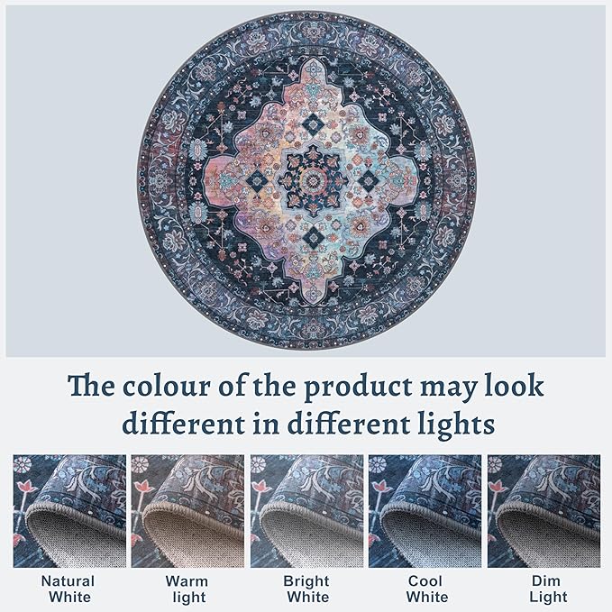 Tangsoo Vintage Round Rug 6ft,Washable Circle Rug, Non Slip Boho Round Area Rug,Low Pile Circular Rugs,Large Round Rugs Carpet for Livingroom,Bedroom,Nursery,Dorm,Office,Taupe