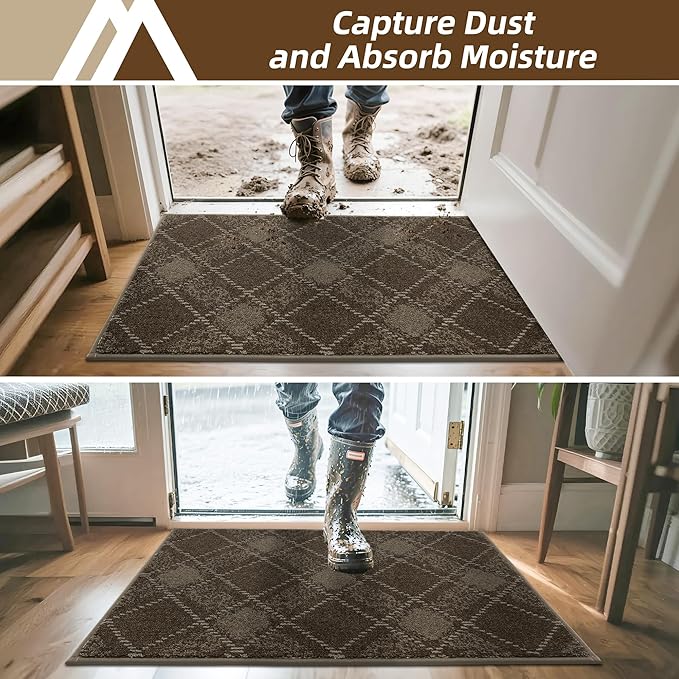COSY HOMEER Plaid Door Mat 24" x 36",Dirt Trapper Entryway Rugs,Non-Slip Washable Farmhouse Doormat,Low Profile Welcome Mats for Paws Brown