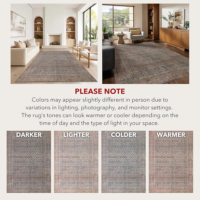 Kuden 6x9 Area Rug, Machine Washable Area Rug with Non-Slip Backing, Vintage Style, Soft, Easy Clean, Low Pile Rug for Living Room, Bedroom, Dining Room