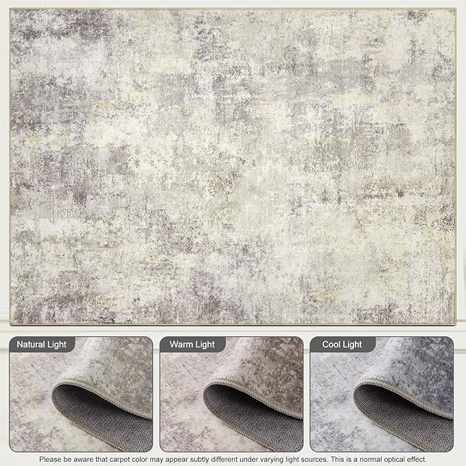 Washable Area Rug for Living Room 6x9 - Neutral Modern Abstract Rugs, Soft Non Slip Carpet with for Bedroom, Under Dining Room Table, Home, Office, Dorm - Brown Grey
