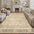 8x10 Washable Area Rug Beige Vintage Rug for Living Room Bedroom Low Pile Soft Non-Slip Boho Rug for Under Table Boho Distressed Retro Carpet for Bedroom Kitchen Office Dining