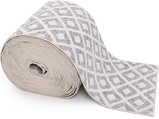 Well Woven Custom Size Runner - Choose Your Length - Ainsley Blue Diamond Trellis Geometric Tribal - 27 Inches Wide x 6 Feet Long Runner (27" x 6' Runner) Rug