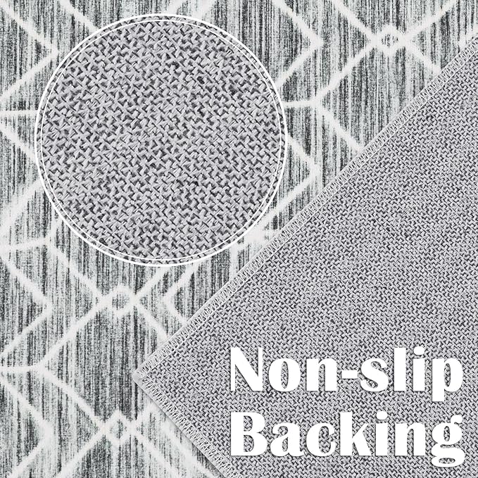 jinchan Hallway Runner Rug 2x10 - Moroccan Kitchen Machine Washable Runner Rug Modern Geometric Ultra-Thin Low-Pile Non-Slip Carpet for Laundry Room Bedroom Farmhouse (2x10ft, Grey)