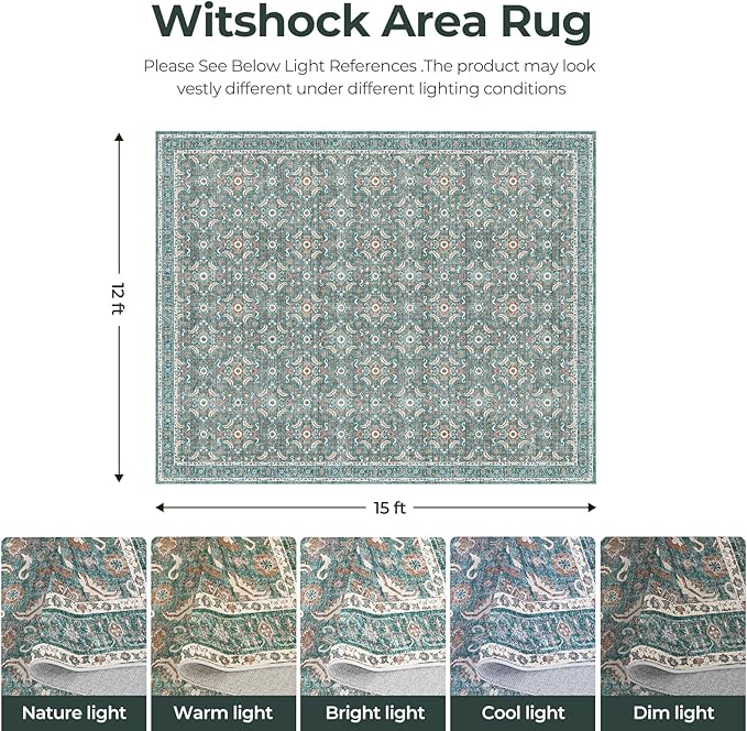 WITSHOCK Living Room Area Rugs 12x15: Soft Non-Slip Backing Washable Rugs Vintage Large Carpet for Bedroom Office Dining Room Kitchen Stain Resistant Home Decor Rug