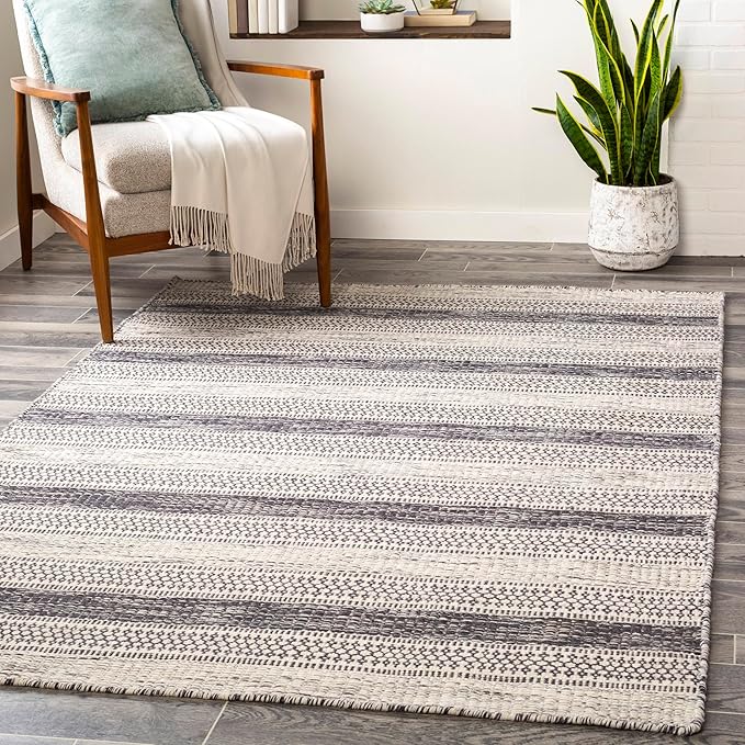 Mark&Day Wool Rugs, 2x8 Marvelle Global Medium Gray Runner Area Rug, Black Ivory Carpet for Hallway, Kitchen, Bedroom or Living Room (2'6" x 8' Runner)