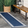 Nuloom Asha Navy/Ivory, 2' x 6', Casual, Striped Border, Soft and Cozy, High Traffic, Stain Resistant, Easy Clean, Durable Runner for Indoor/Outdoor Patio, Deck, Porch, Garden, Courtyard