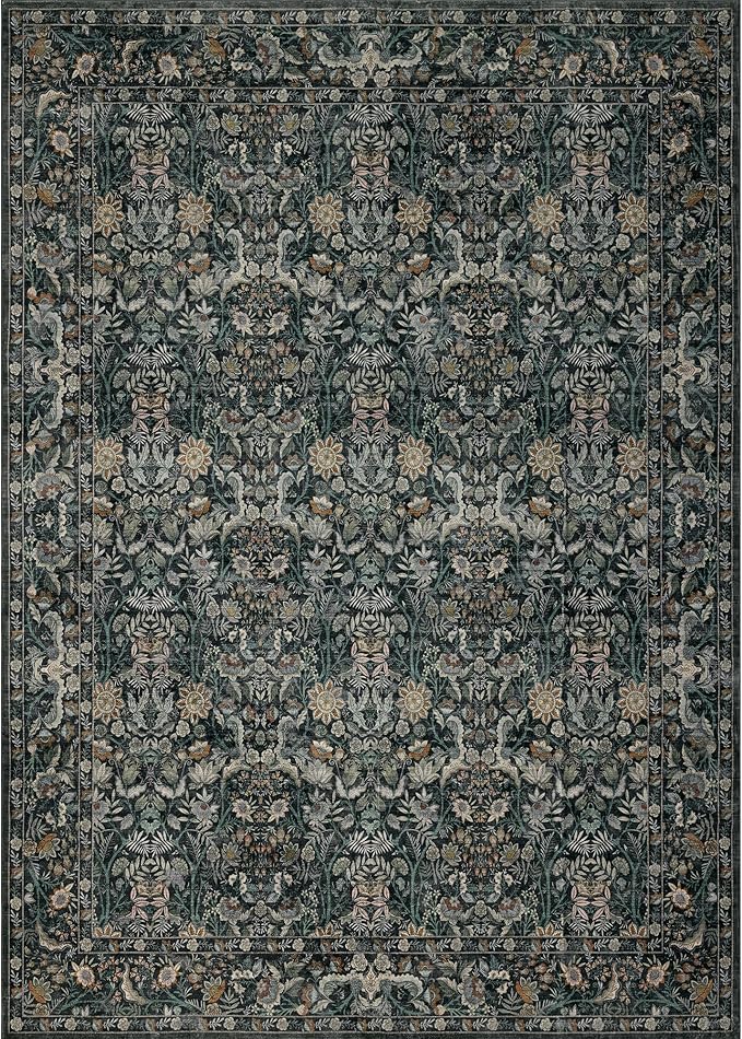 Small Rug 2x3 for Entryway: Boho Floral Door Mat Indoor Entrance Washable - Non-Slip Low Pile Thin Carpet Rugs for Kitchen Bathroom Front Door Laundry - Dark Green