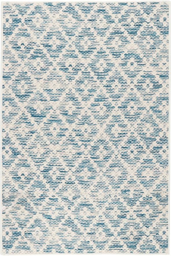Dash & Albert Melange Diamond Blue Machine Washable Rug, 8.5 X 11.5 Feet, Blue Geometric Pattern