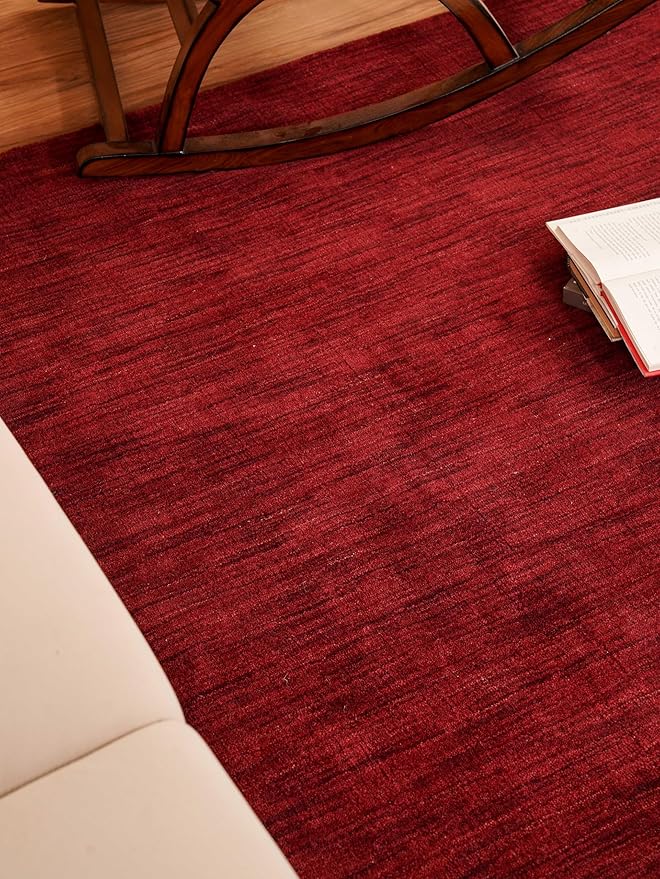 Rugsotic Carpets Hand Knotted Gabbeh Wool 8'x11' Area Rug Solid Red L00111