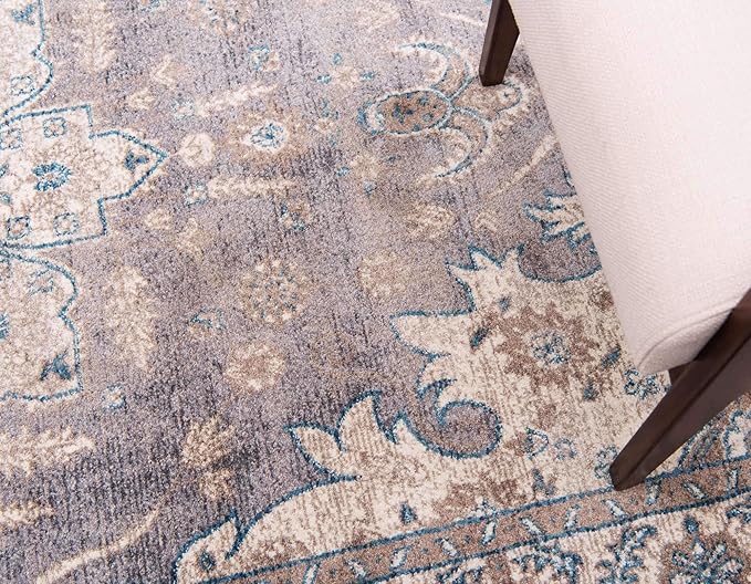 Unique Loom Salzburg Collection Classic Traditional Design Oriental Inspired Border Area Rug (3' 3 x 5' 3 Rectangular, Gray/Beige)