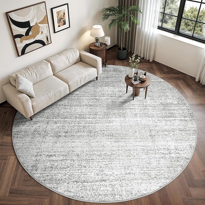 Valenrug Washable Round Area Rugs 6x6 - Stain Resistant 6ft Round Rugs for Living Room, Non Slip Backing Printed Rugs for Bedroom, Folable Machine Washable Area Rug (6ft, Grey)