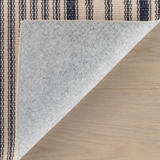 Dash & Albert Axiom Navy Machine Washable Rug, 4 X 6 Feet, Blue/Ivory Stripe Pattern