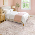 Modern Pink and Grey 5x7 Area Rugs for Bedroom - Abstract Living Room Rug, for Dining Room Under Table, Washable, Non Slip & Soft, Medallion Distressed Print Pattern