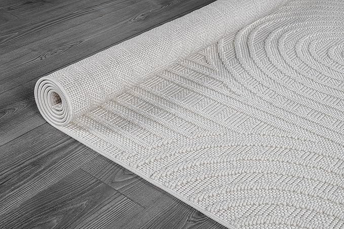 Beverly Rug Micro Loop Large Area Rug White 9x12 Modern Luxury Circle Geometric Durable Indoor Area Rugs for Living Dining Room Office Stain Resistant Non Shedding Casual Indoor Carpet White 9 x 12