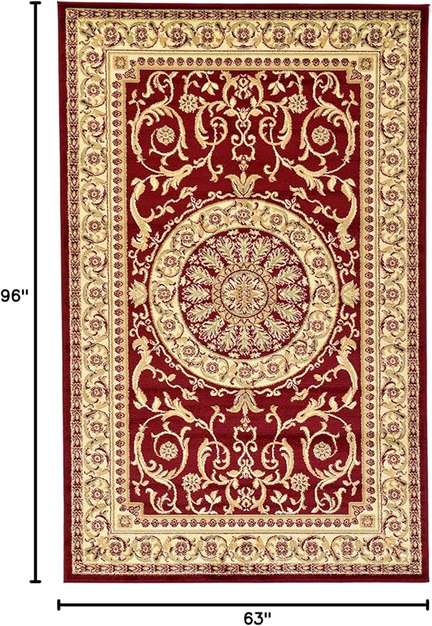 Unique Loom Versailles Collection Traditional Classic Medallion Floral Motif Area Rug (5' 0 x 8' 0 Rectangular, Burgundy/ Ivory)