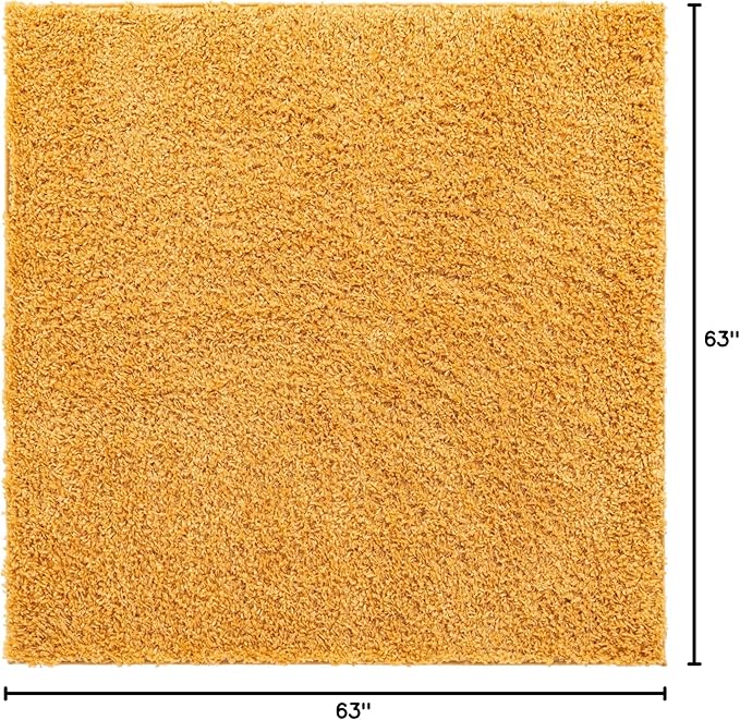 Unique Loom Davos Shag Collection Area Rug - Solid (5' 3" Square, Sun Yellow)