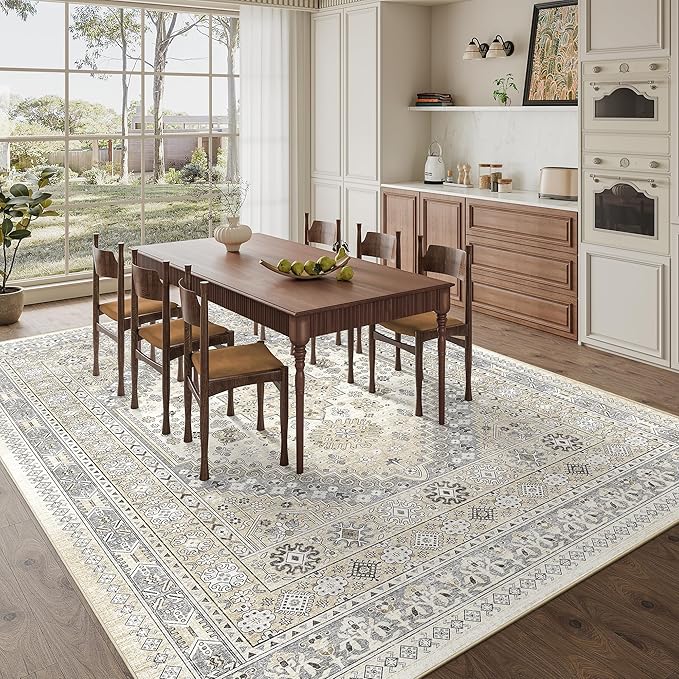 zesthome 10x14 Area Rugs,Stain Resistant Washable Rug,Ultra-Thin Rugs for Living Room,Bedroom,Non-Slip Backing Home Decor Large Area Rug (Beige,10'x14')