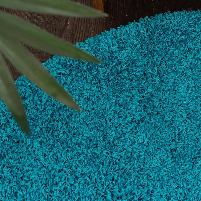 Unique Loom Solid Shag Collection Area Rug (3' 3" Round, Turquoise)