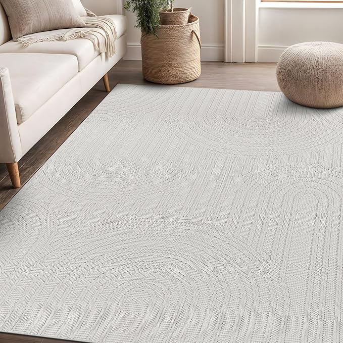 Beverly Rug Micro Loop Large Area Rug White 10x14 Modern Luxury Circle Geometric Durable Indoor Area Rugs for Living Dining Room Office Stain Resistant Non Shedding Casual Indoor Carpet White 10x14