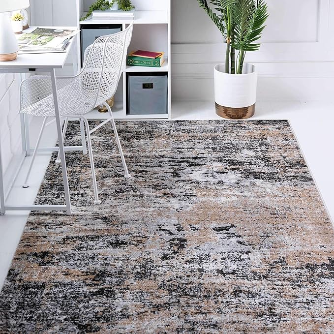 Rugs.com Leipzig Collection Area Rug – 4X6 Beige Low-Pile Rug Perfect for Entryways, Kitchens, Breakfast Nooks, Accent Pieces