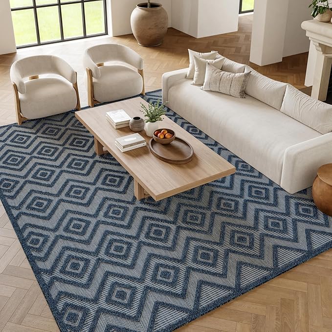 Nourison Home Versatile Navy Blue 6' x 9' Area Rug - Easy Clean, Non Shedding, Bed Room, Living Room, Dining Room, Kitchen (6' x 9')