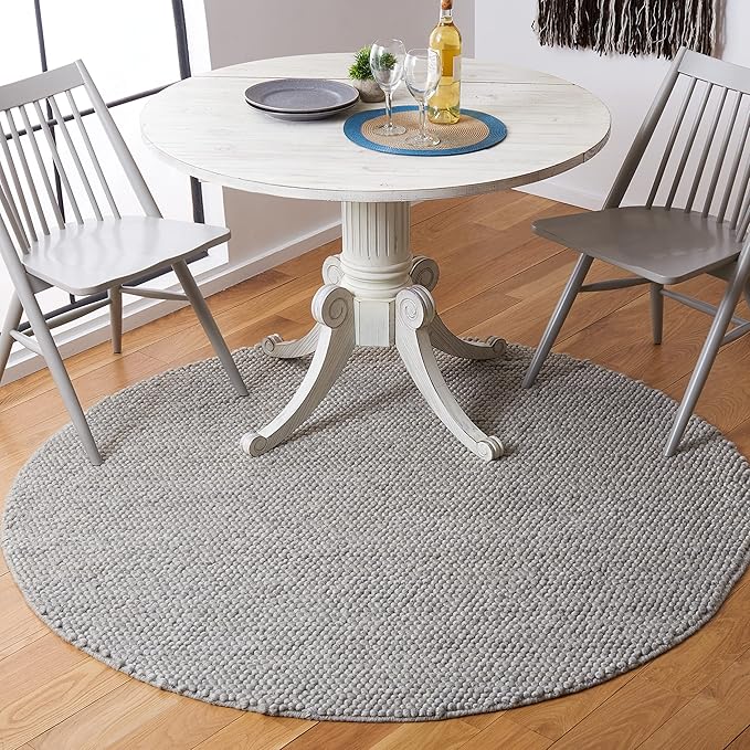 SAFAVIEH Natura Collection Area Rug - 8' Round, Silver, Handmade Wool Blend, Textured Design, Ideal for Living Room, Bedroom, Dining Space (NAT620C)