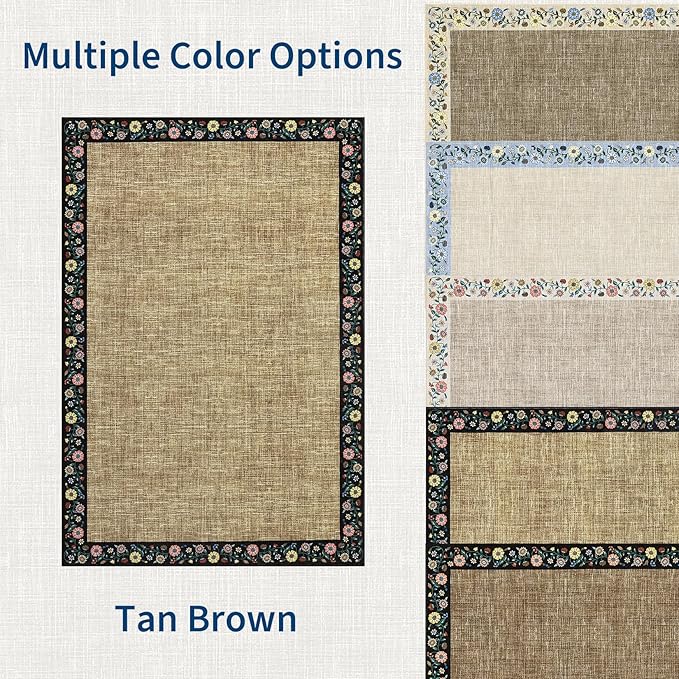 GarveeHome Washable Area Rugs for Bedroom 5x7 Living Room Modern Floral Throw Rugs Non-Slip Lightweight Thin Carpet Modern Farmhouse Print Non-Shedding Soft Low Pile Floor Cover, Yellow