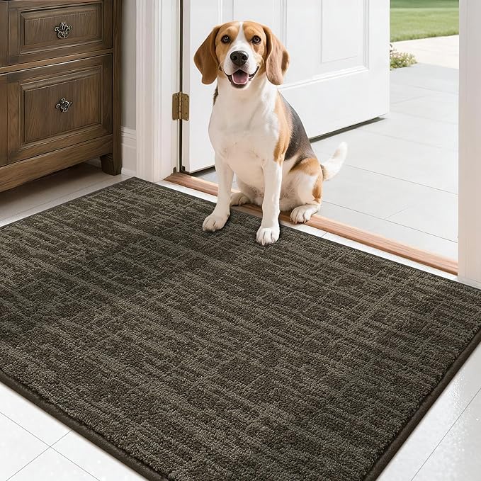 COSY HOMEER-Door-Mat,Dirt Trapper Entryway Rugs 24"x36" Non Slip Washable Entrance Mats,Absorbent Welcome Mat,Low Profile Dog Door Mats for Front Back Doomats and Wet Shoes,Brown
