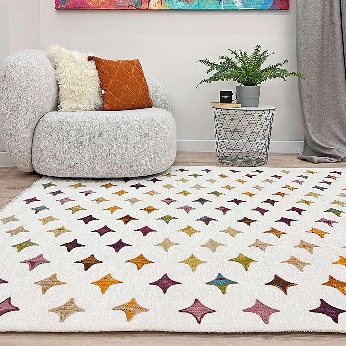 Alfa Rich 3x10 Moroccan White Area Rugs for Living Room Decor Washable Cotton Pet Friendly Runner