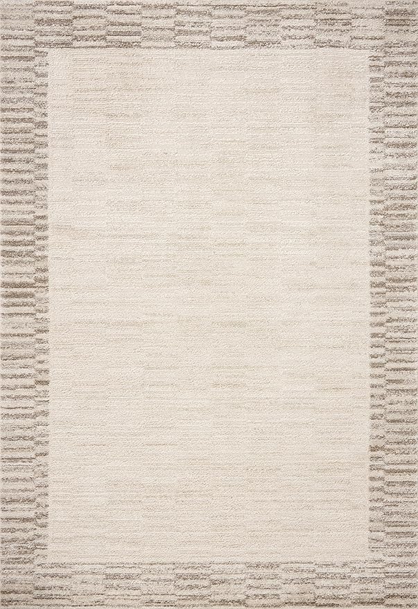 Loloi Chris Loves Julia Calvin Collection CLV-04 Ivory/Pebble 6'-3" x 9'-6" Area Rug Checkered Neutral Soft Living Room Bedroom Carpet