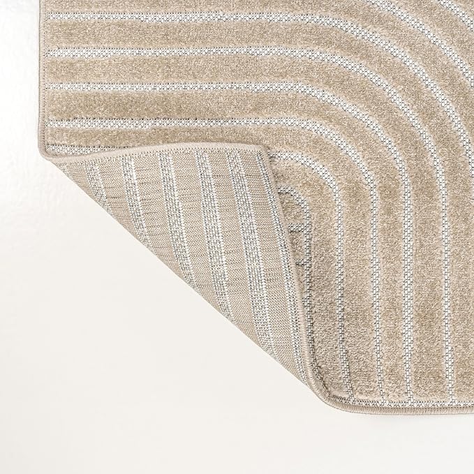 JONATHAN Y Hallie High-Low Curve Beige/Cream 5x8 Indoor/Outdoor Area Rug, Minimalist Geometric, Pet Friendly, for Patio, Backyard, Living Room, Bedroom, Office, Hose-Washable (SCN100D-5)