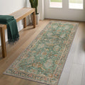 Bavni Runner Rug, Machine Washable Rugs for Bedroom 2x7, Non Slip Boho Rugs with Rubber Backing, Ultra-Thin Folable Rug Runner for Hallways Bathroom, Sage/Gold