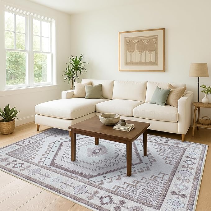Fame Living Washable Area Rug. Modern Farmhouse. Vintage. Turkish. Bohemian. Distressed. Oriental. Traditional. Rugs for Living Room. Dining. Bedroom. Office. Entryway. Foyer. (856BrC, 2' x 3')